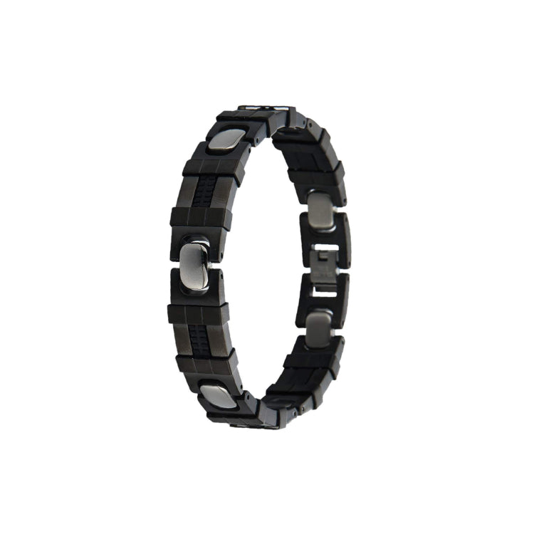 Sarveni Onyx Link matte black steel bracelet with polished inserts