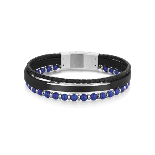 Sarveni Azur black leather bracelet with lapis lazuli beads