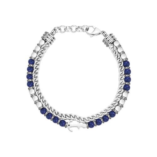 Anchor Bracelet - Double Strand Steel & Lapis product photograph
