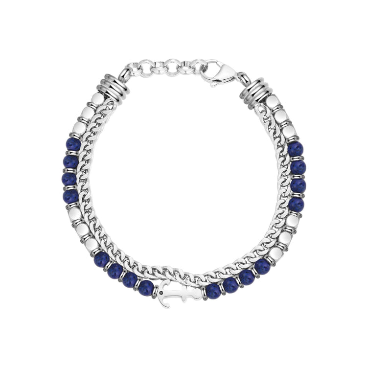 Sarveni Anchor double strand steel and lapis lazuli bracelet