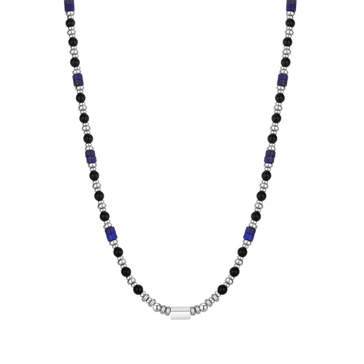 Sarveni Nocturne onyx lapis lazuli and steel beaded necklace